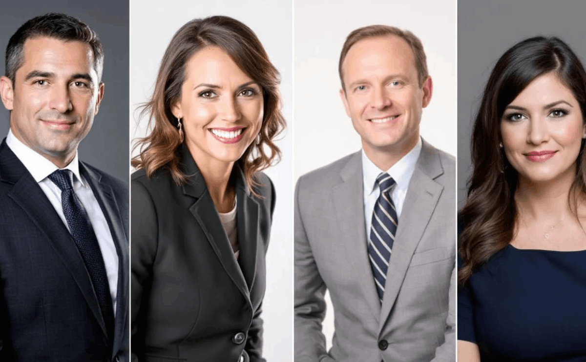 Das Bild zeigt verschiedene Bewerbungsfotos in professioneller Qualität, die nebeneinander angeordnet sind. Jedes Foto vermittelt einen unterschiedlichen Eindruck und zeigt eine Vielfalt an Outfits und Hintergründen, die für die Online-Bewerbung wichtig sind.